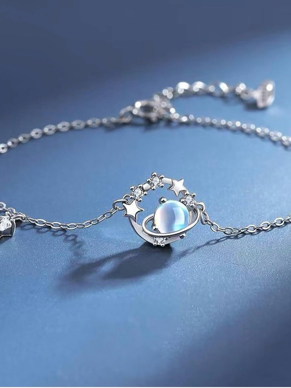 Planet Charm Bracelet/anklet with Blue Opalescent Stone.